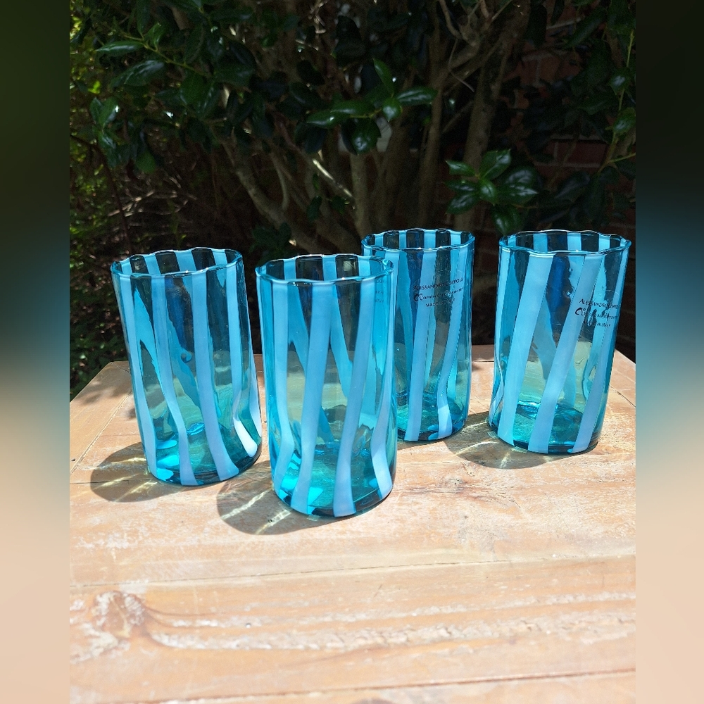 Murano Glass Cups Tumblers Drinking Glasses TEAL Gift Set 4 Made in Italy - Picture 8 of 13